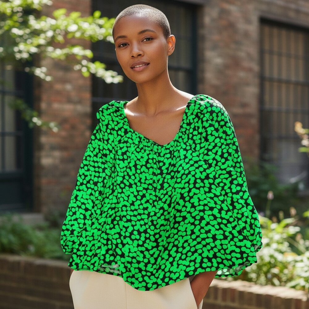 Ava &‎ Viv Green/Black Women 3X Rayon Tie Back Scoop Neck Flowy Art 2 Wear Tunic